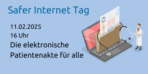 Illustration eines Computers aus dem eine Patientenakte ragt 