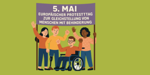 Vier Personen halten ein Transparent mit der Aufschrift: 5. Mai