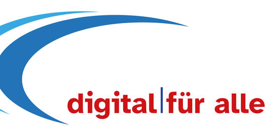 Logo der Tagung. Blaue Ringen mit der Schrift "Digital für alle"