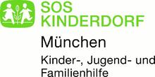 Das Logo des SOS-Kinderdorfs München. Darunter steht: "Kinder- Jugend- und Familienhilfe". 