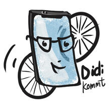 Logo von DIDI "Digital und Direkt": Grafisches Fahrrad mit grafischen Smartphone und Schrftzug "didi fährt"