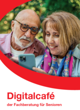 Titelbild des Flyers: Älteres Paar schaut auf ein Smartphone