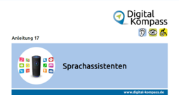 Titelblatt der Anleitung: Abbildung eines smarten Lautsprechers mit kleinen bunten Icons um ihn herum